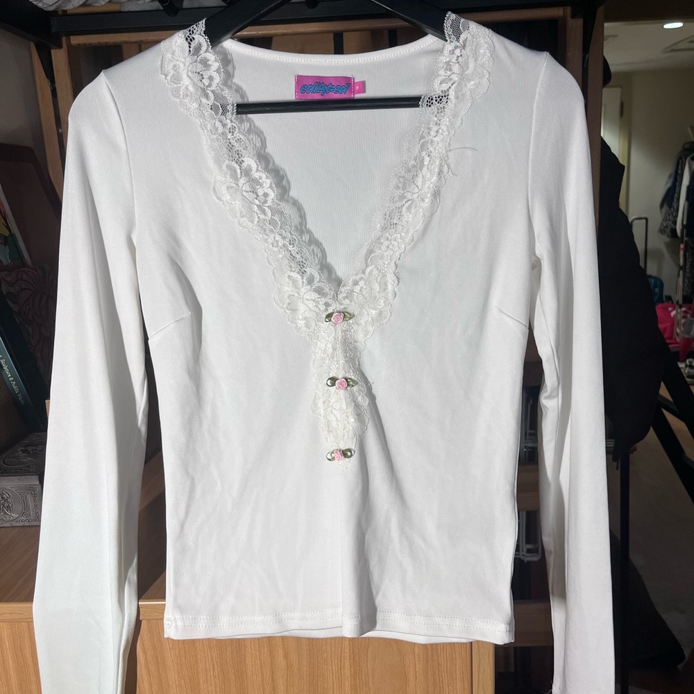 Edikted White Lace Trim Top